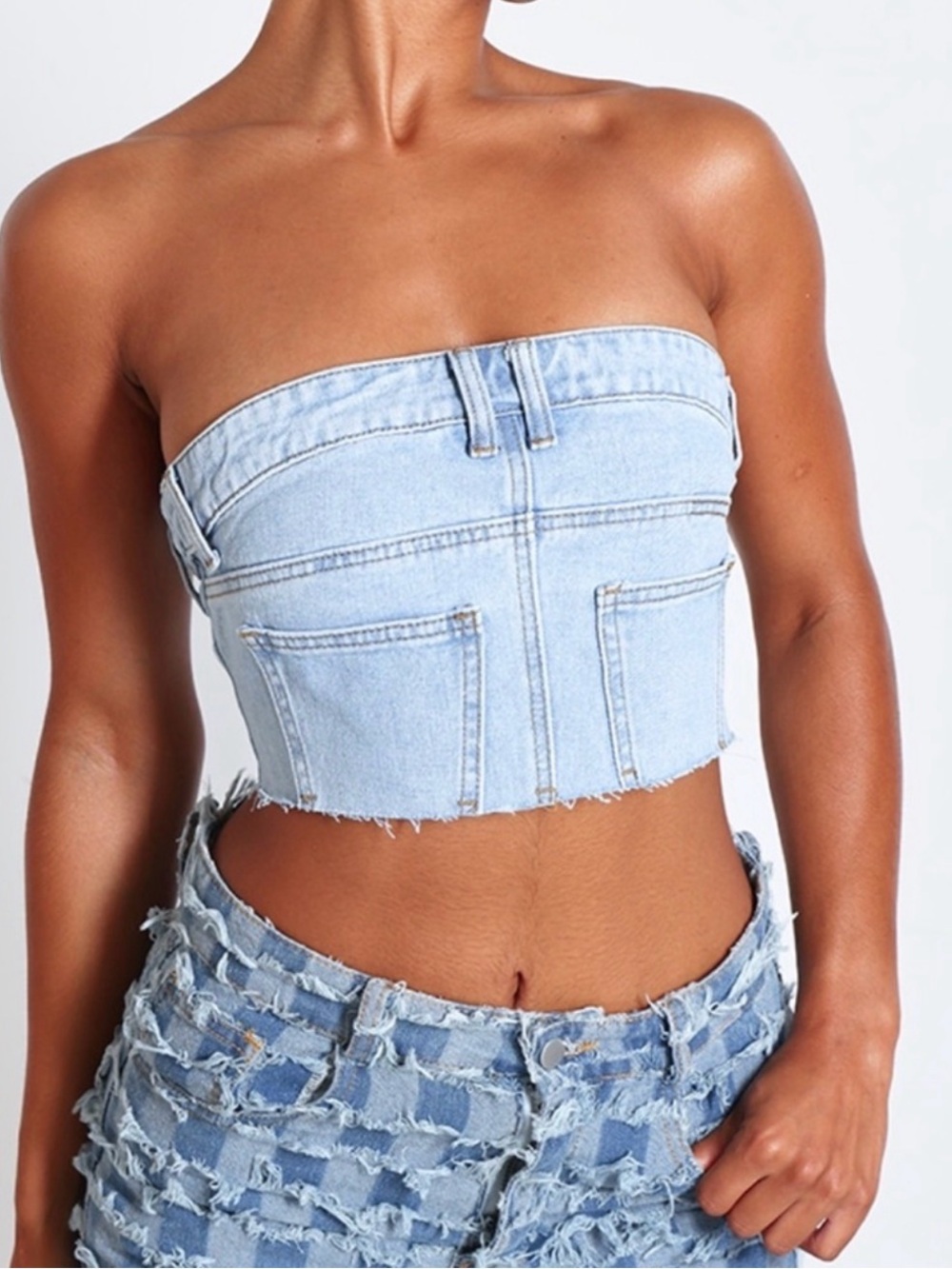 Super hot Pretty Little Things denim bandeau top EUC super sexy